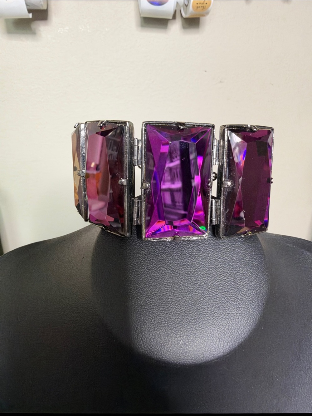 Statement Purple Crystal Link Bracelet - Womens Jewelry Gunmetal Silver Tone